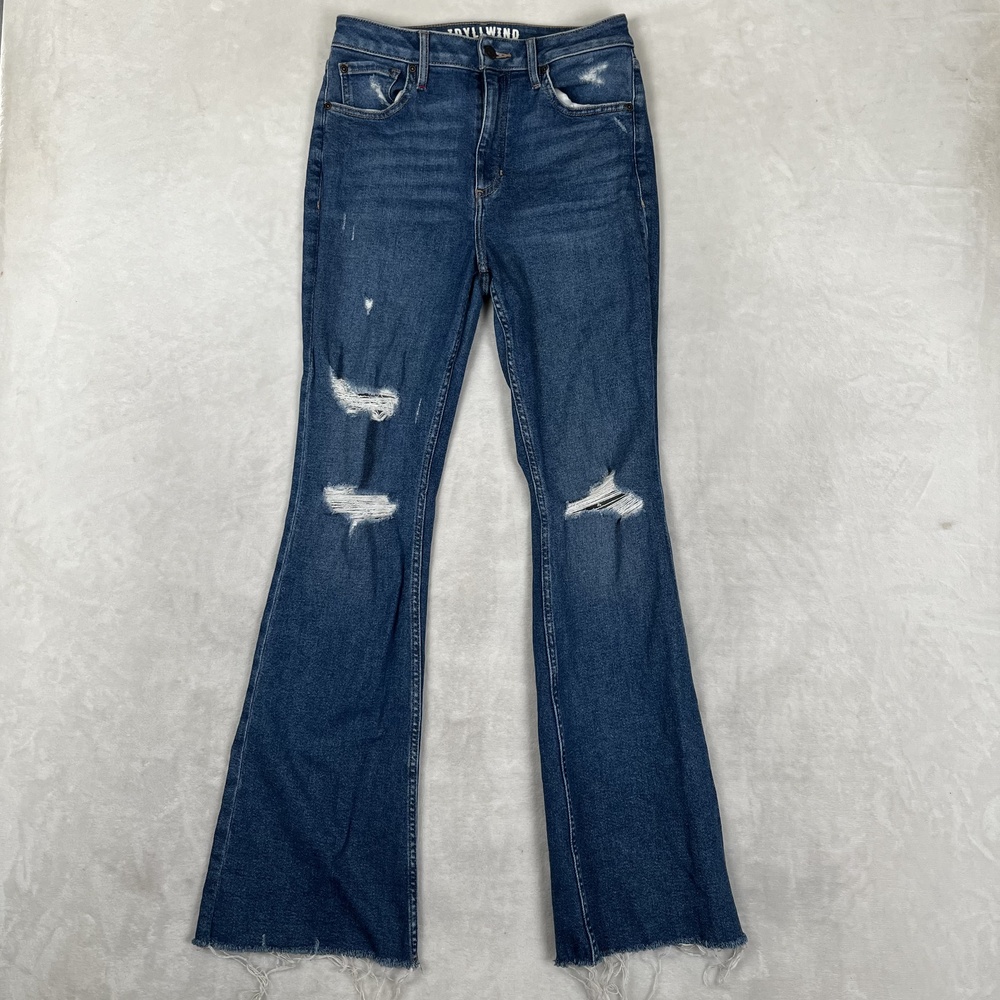 Idyllwind Flare Jeans Womens 8/32 Blue Med Wash Distressed Stretch Denim
